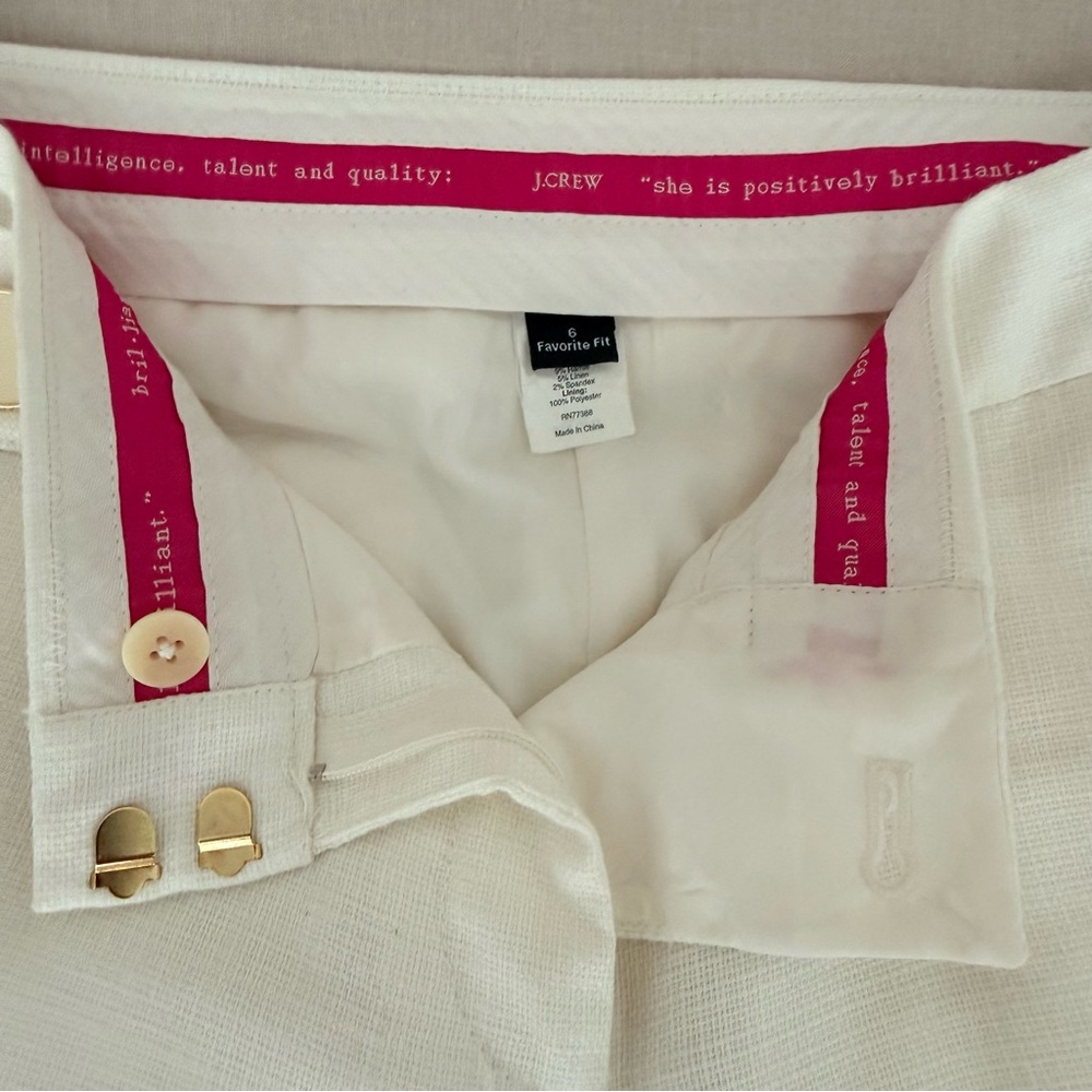 J. Crew Cream Linen Blend Trousers | Button Waist Detail | Favorite Fit - Picture 4 of 13